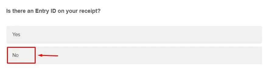 Screenshot of the Kroger feedback page showing the 'No' option for Entry ID