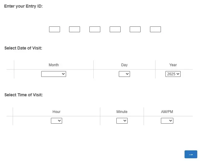 Enter information regarding the Survey entry ID, Date of visit, and Time of visit.